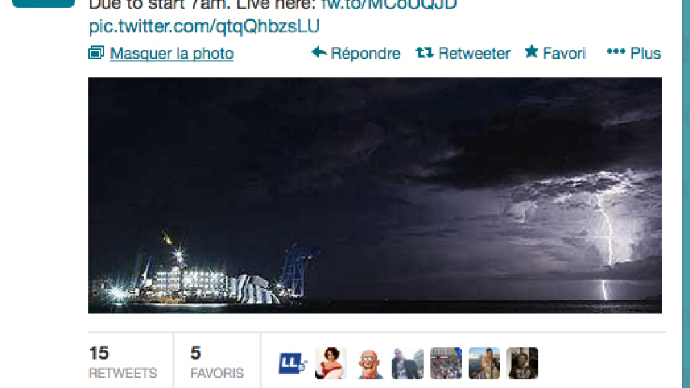 Le redressement du Costa Concordia a été retardé de trois heures ce matin en raison des orages. 